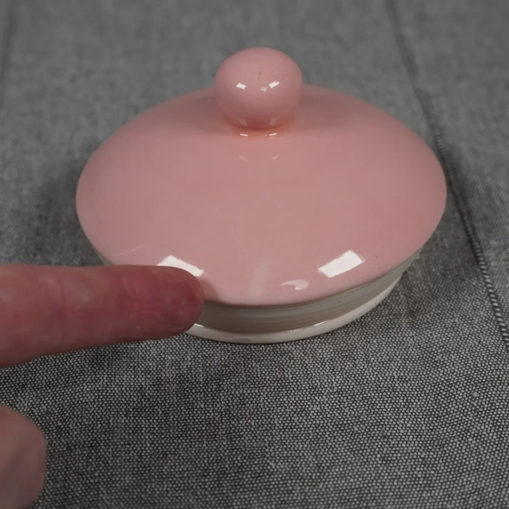Terramoto Ceramic Replacement Lid For Pink White‎ Striped Canister Jar